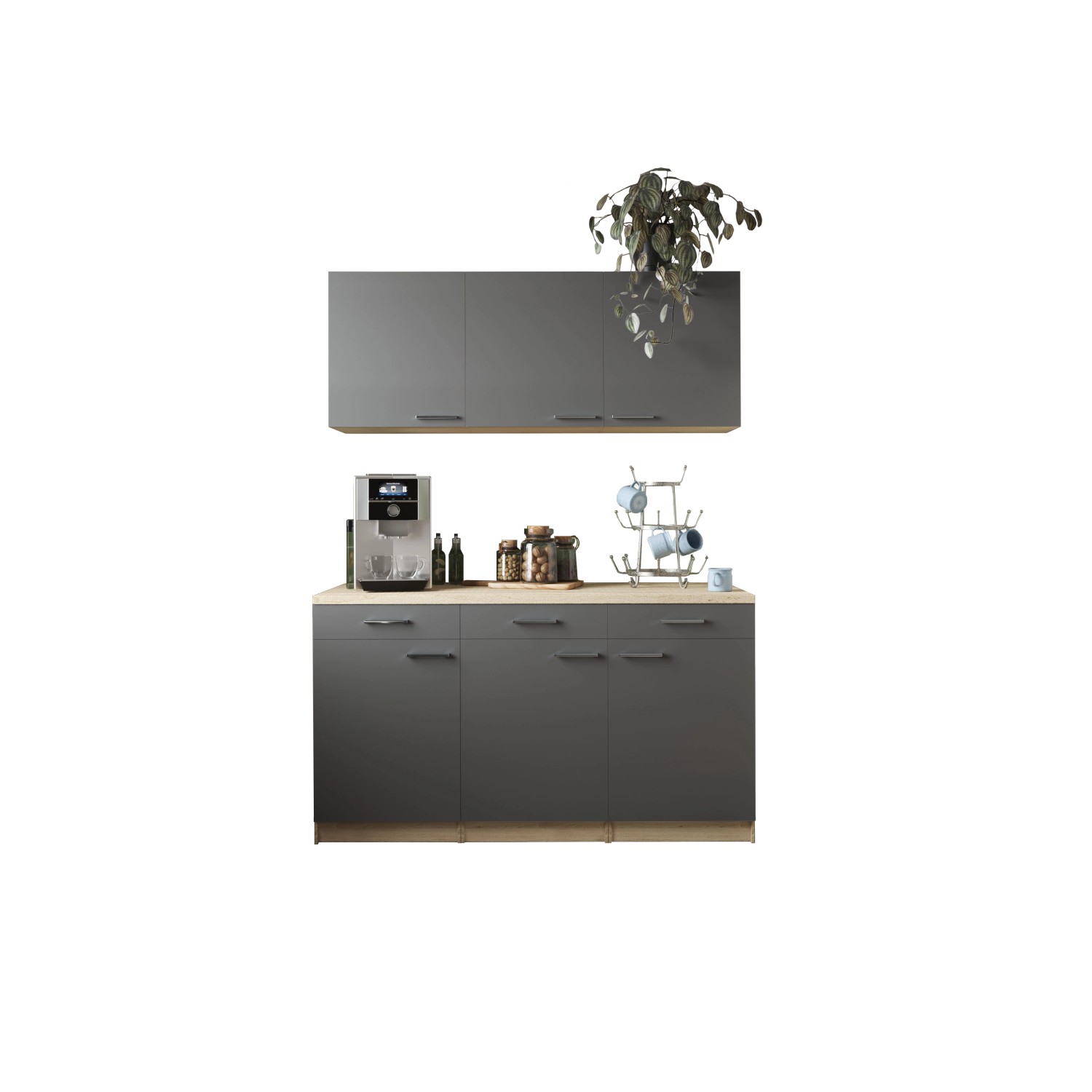 Respekta Küchenmöbel-Set 12 Merle 150 cm Grau günstig online kaufen