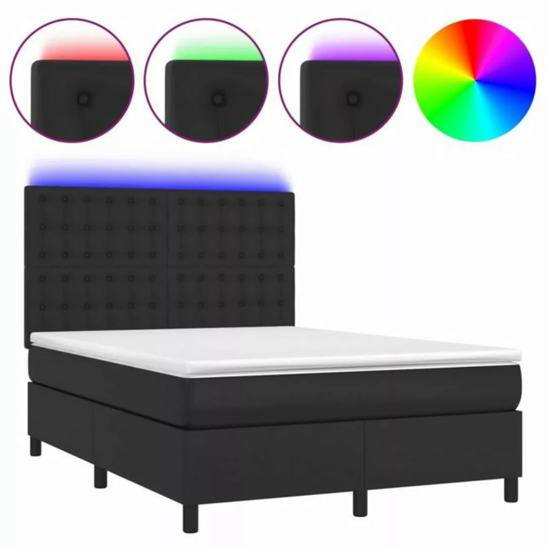 vidaXL Bettgestell Boxspringbett mit Matratze LED Schwarz 140x200 cm Kunstl günstig online kaufen