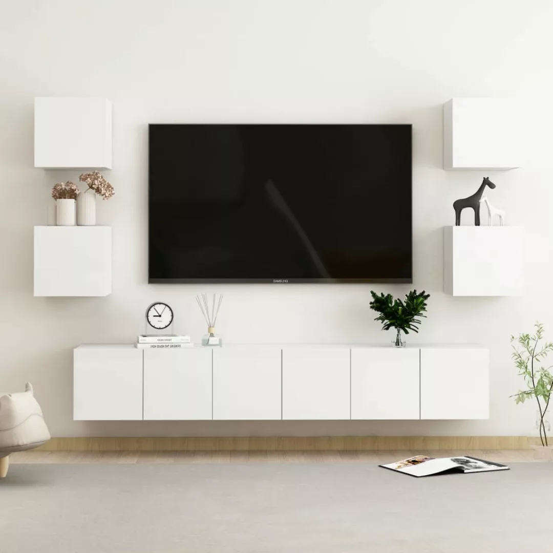vidaXL Kleiderschrank 7-tlg TV-Schrank-Set Hochglanz-Weiß Spanplatte TV-Kon günstig online kaufen
