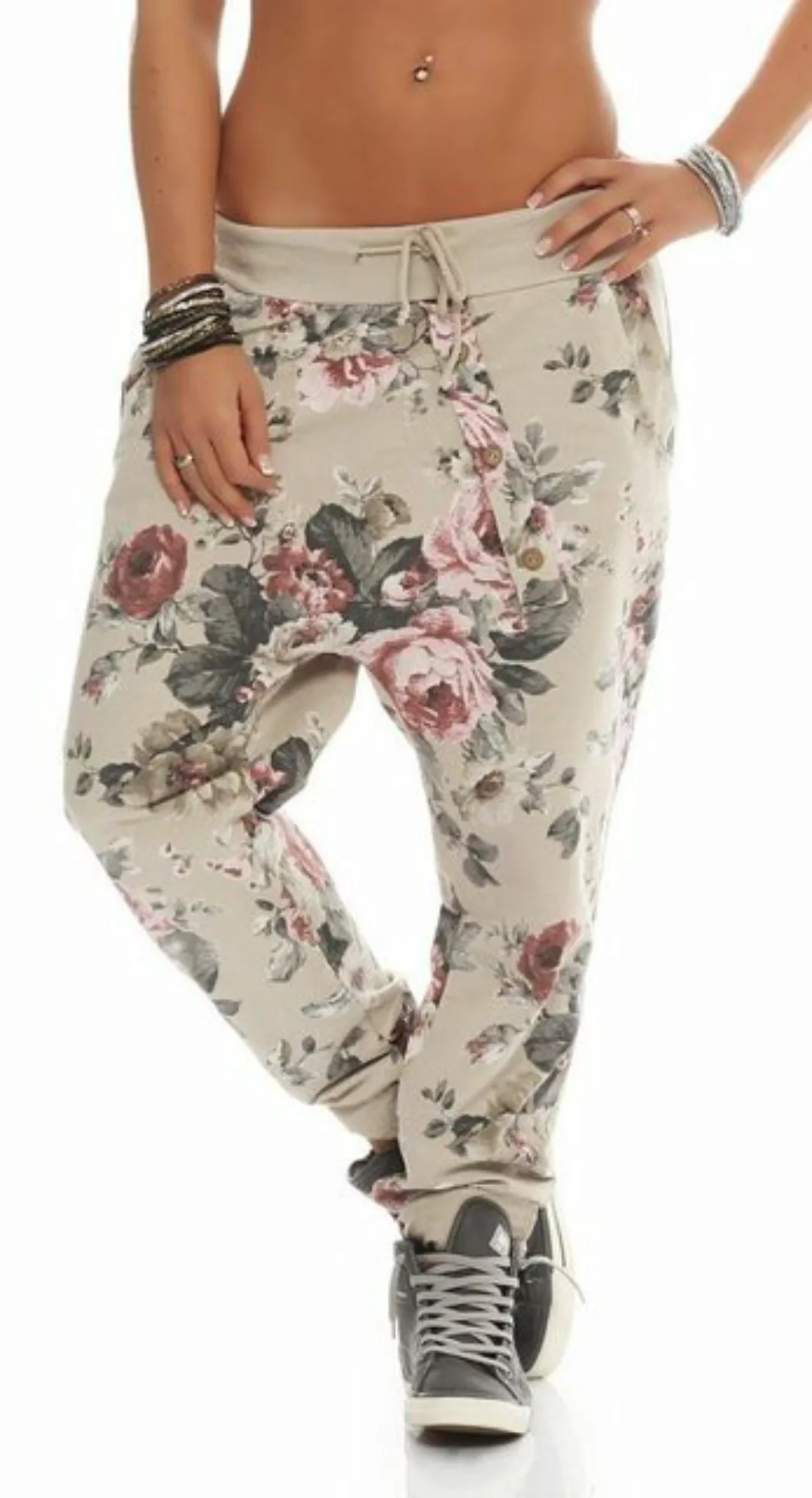 Mississhop Boyfriend-Hose Damen Hose Sweatpants Jogginghose Blumen M.130 günstig online kaufen