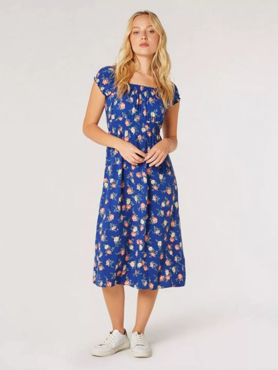 Apricot Sommerkleid mit foralem Muster, Rüschen günstig online kaufen