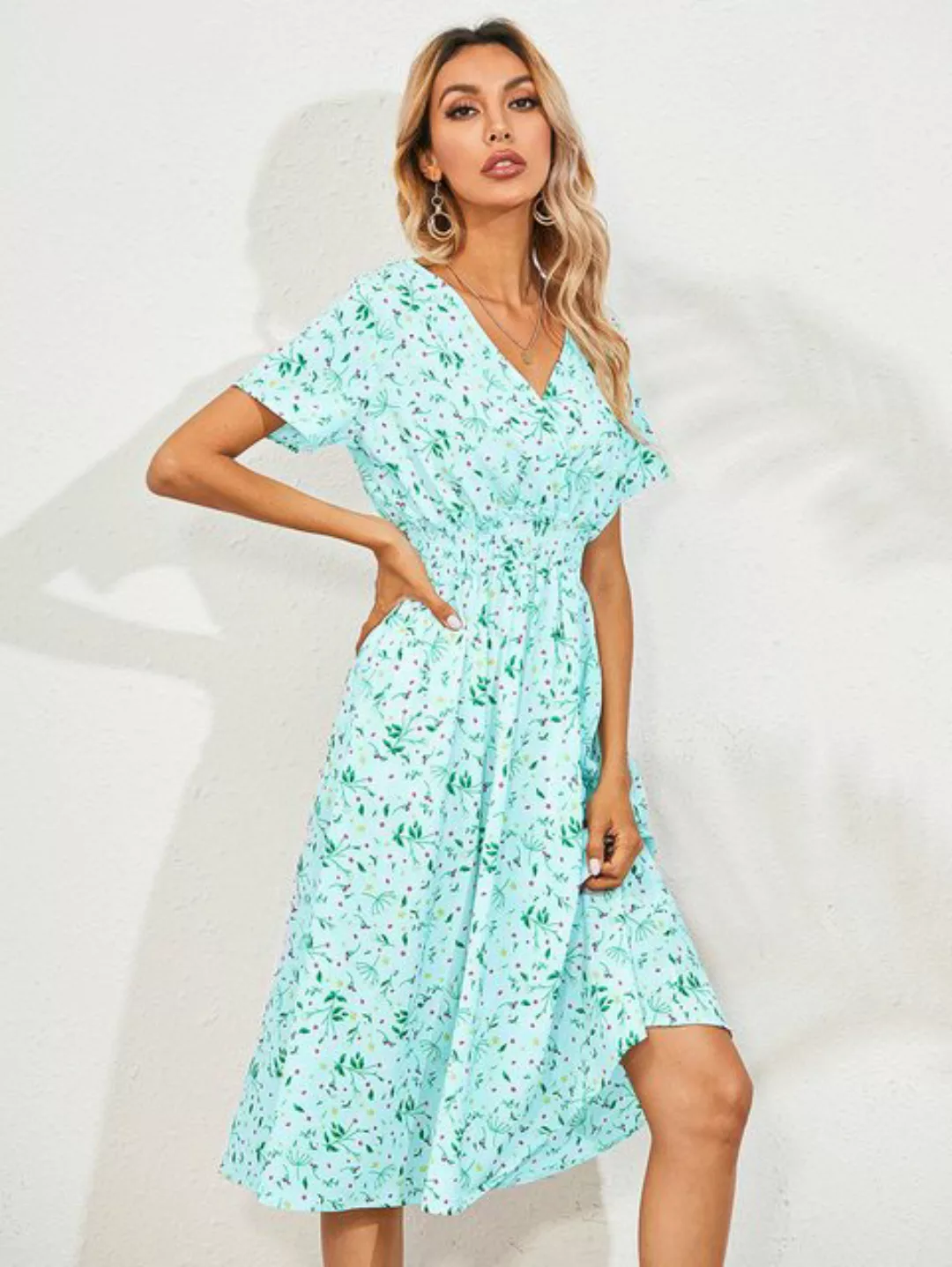 BlauWave Druckkleid Sommerkleider mit Blumenmuster und kurzen Ärmeln (Beque günstig online kaufen
