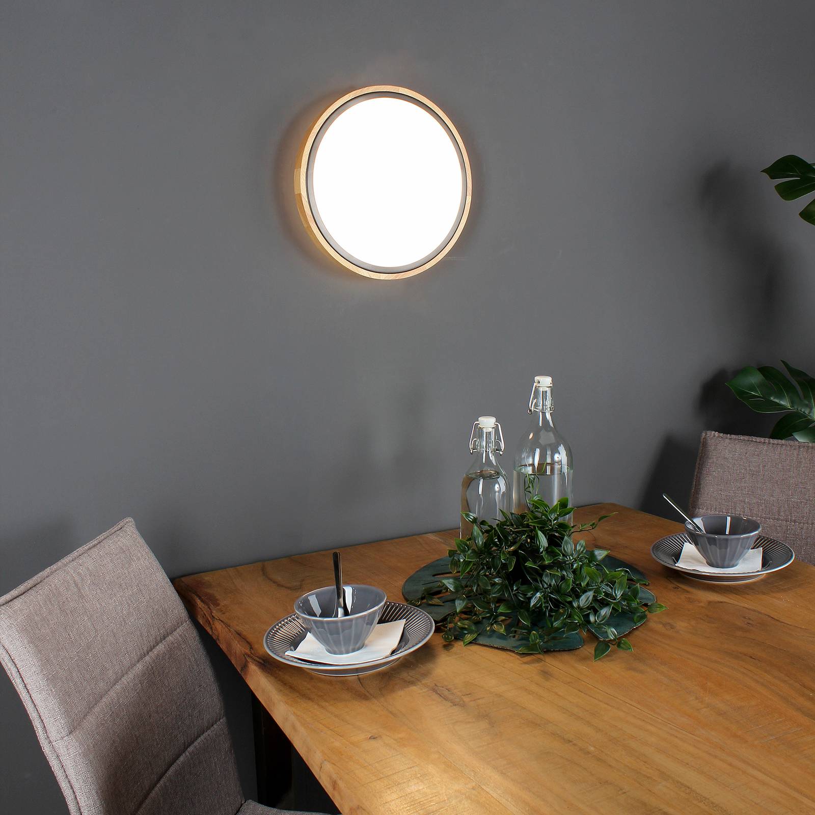 LED-Deckenleuchte Solstar mit Holzdekor Ø 30,7 cm günstig online kaufen