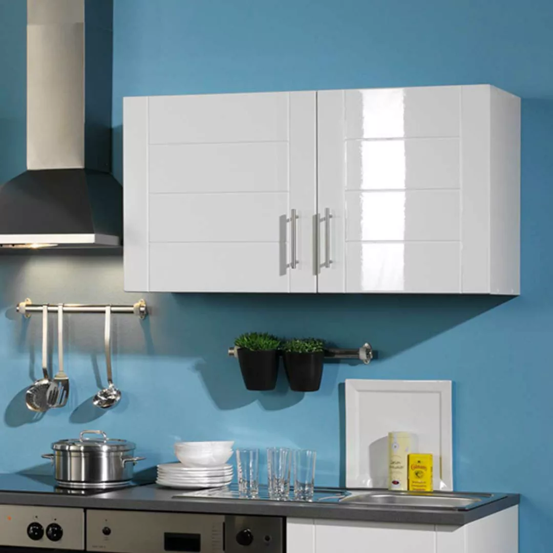 Küchenmöbel Kombination in Hochglanz-Weiß 280cm breit (sechsteilig) günstig online kaufen