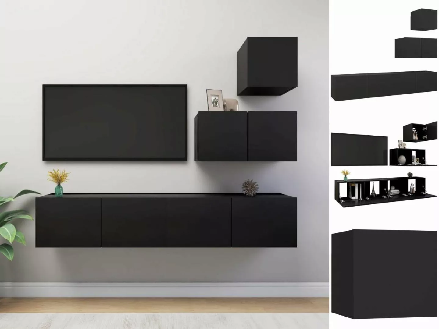 vidaXL TV-Schrank 4-tlg TV-Schrank-Set Schwarz Spanplatte TV-Konsole für Fe günstig online kaufen