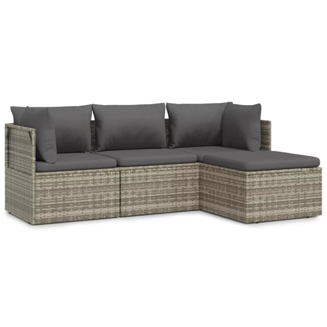 Vidaxl 4-tlg. Garten-lounge-set Mit Kissen Grau Poly Rattan günstig online kaufen