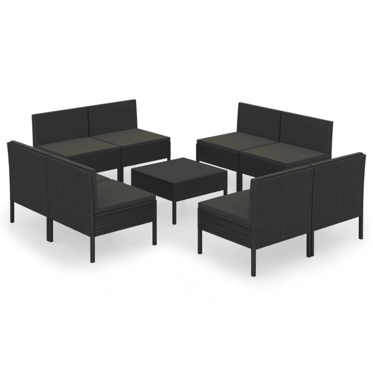 9-tlg. Garten-lounge-set Mit Auflagen Poly Rattan Schwarz günstig online kaufen