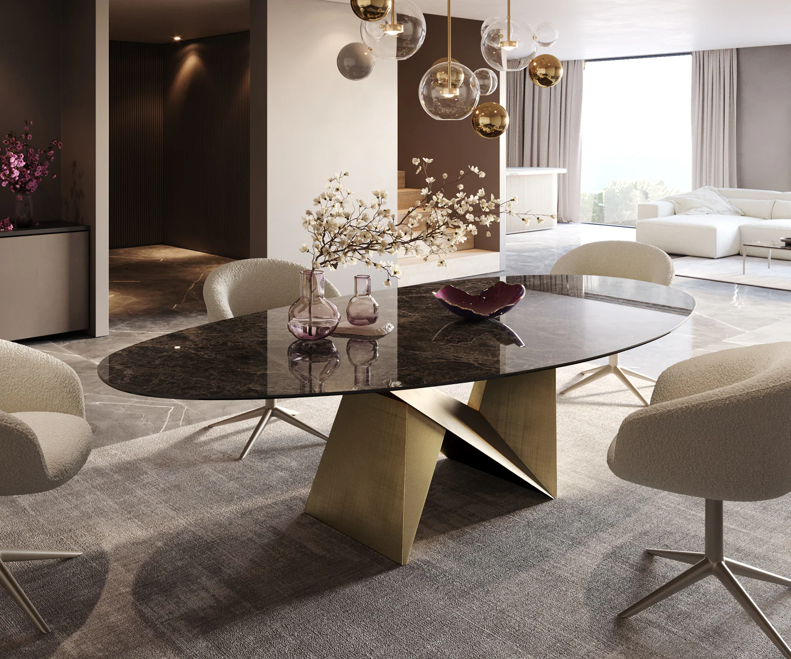 Esstisch Edge Oval 280x130 Keramik Laminam® Emperador Extra Lucidato Dunkel günstig online kaufen