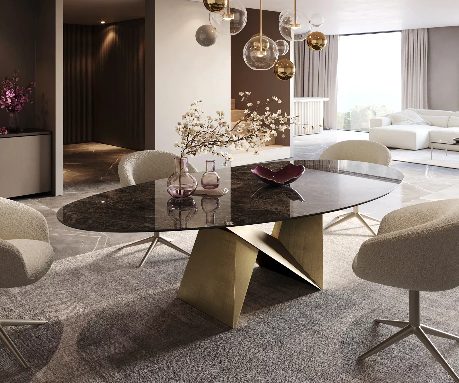 Esstisch Edge Oval 280x130 Keramik Laminam® Emperador Extra Lucidato Dunkel günstig online kaufen