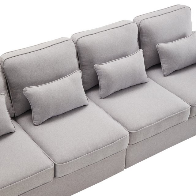 MODFU Sofa 4-Sitzer-Sofa aus Leinenstoff, Viersitzer-Sofa mit Armlehnentasc günstig online kaufen