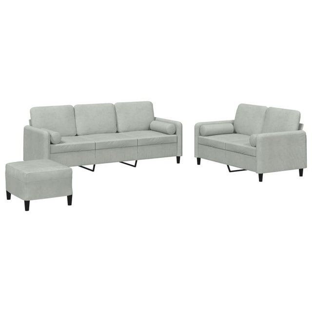 vidaXL Sofa Sofagarnitur Set mit Kissen Samt, 3-tlg., Hellgrau günstig online kaufen