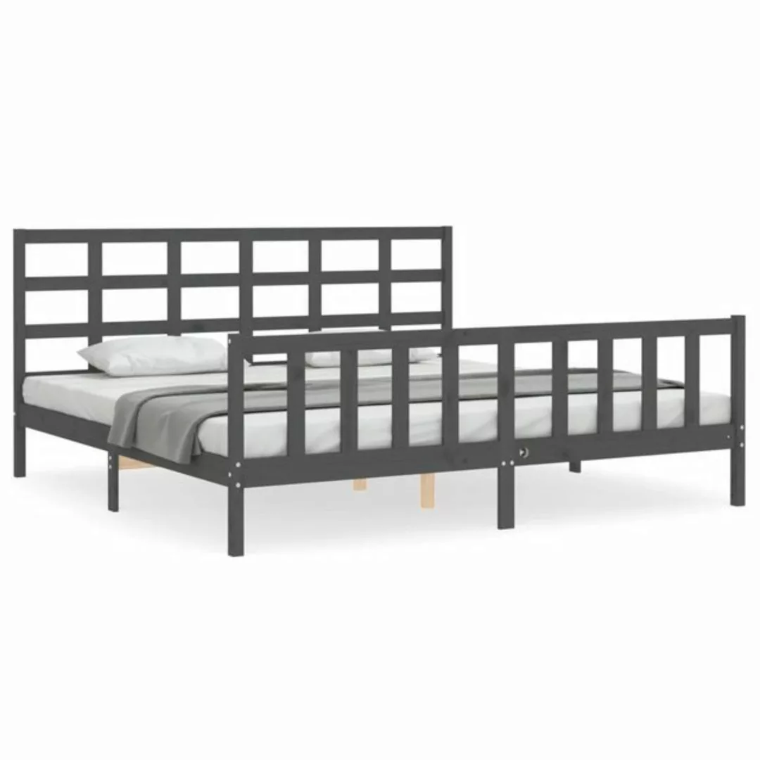 furnicato Bett Massivholzbett mit Kopfteil Grau 200x200 cm günstig online kaufen