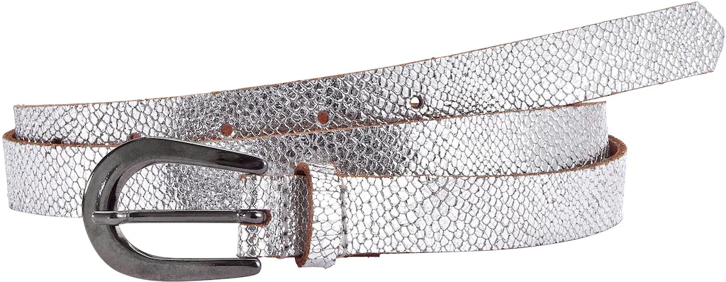 LASCANA Hüftgürtel "Ledergürtel", schmaler Gürtel in Metallic-Snake-Optik, günstig online kaufen