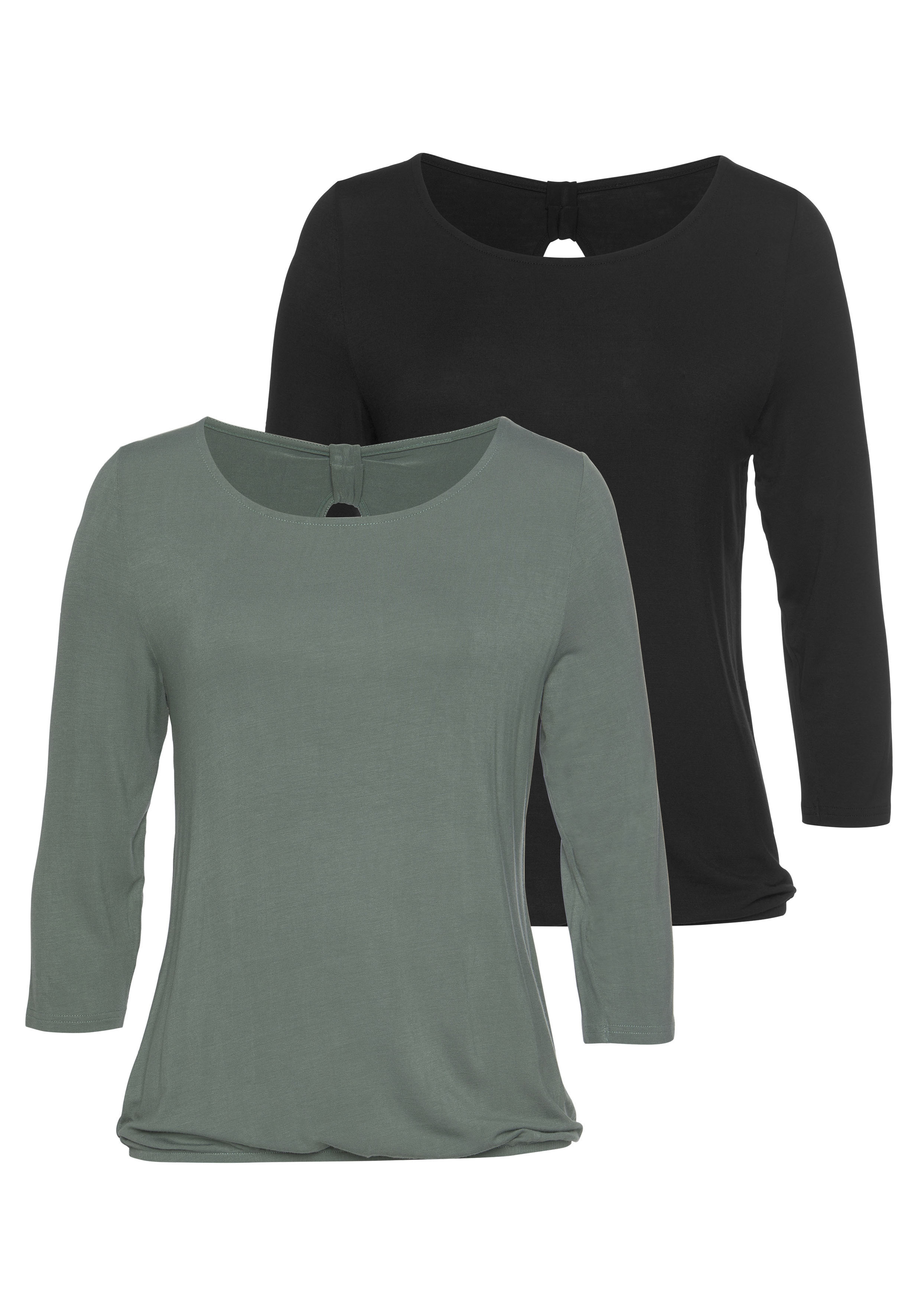 LASCANA 3/4-Arm-Shirt, (2er-Pack), mit kleinem Cut-Out im Nacken günstig online kaufen