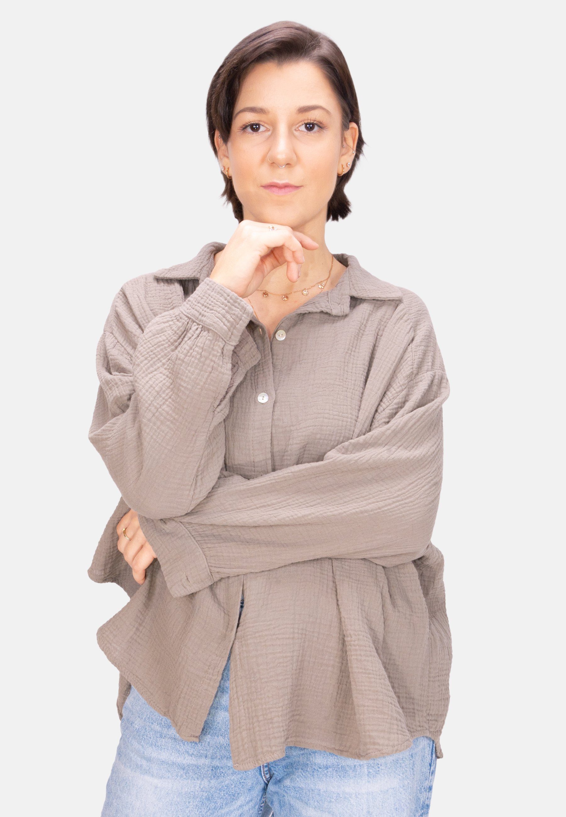 Seasons of April Hemdbluse Oversized Musselinbluse günstig online kaufen