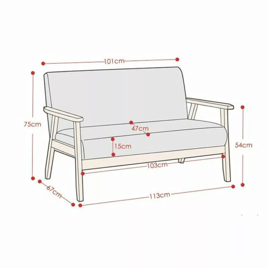 Dripex 2-Sitzer Stoffsofa Couch aus Holz und Leinenstoff 113x67x75cm günstig online kaufen