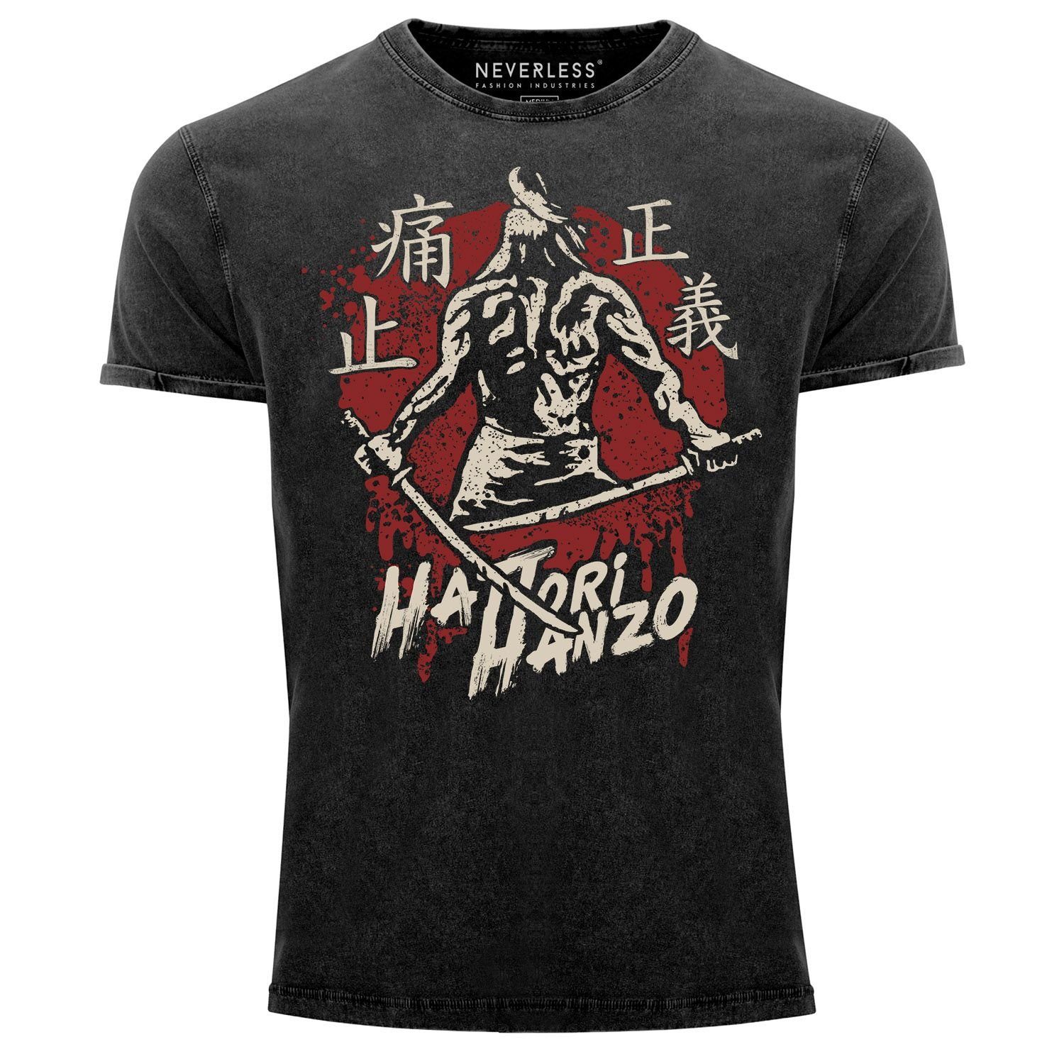 Neverless Print-Shirt Herren Vintage Shirt Samurai günstig online kaufen