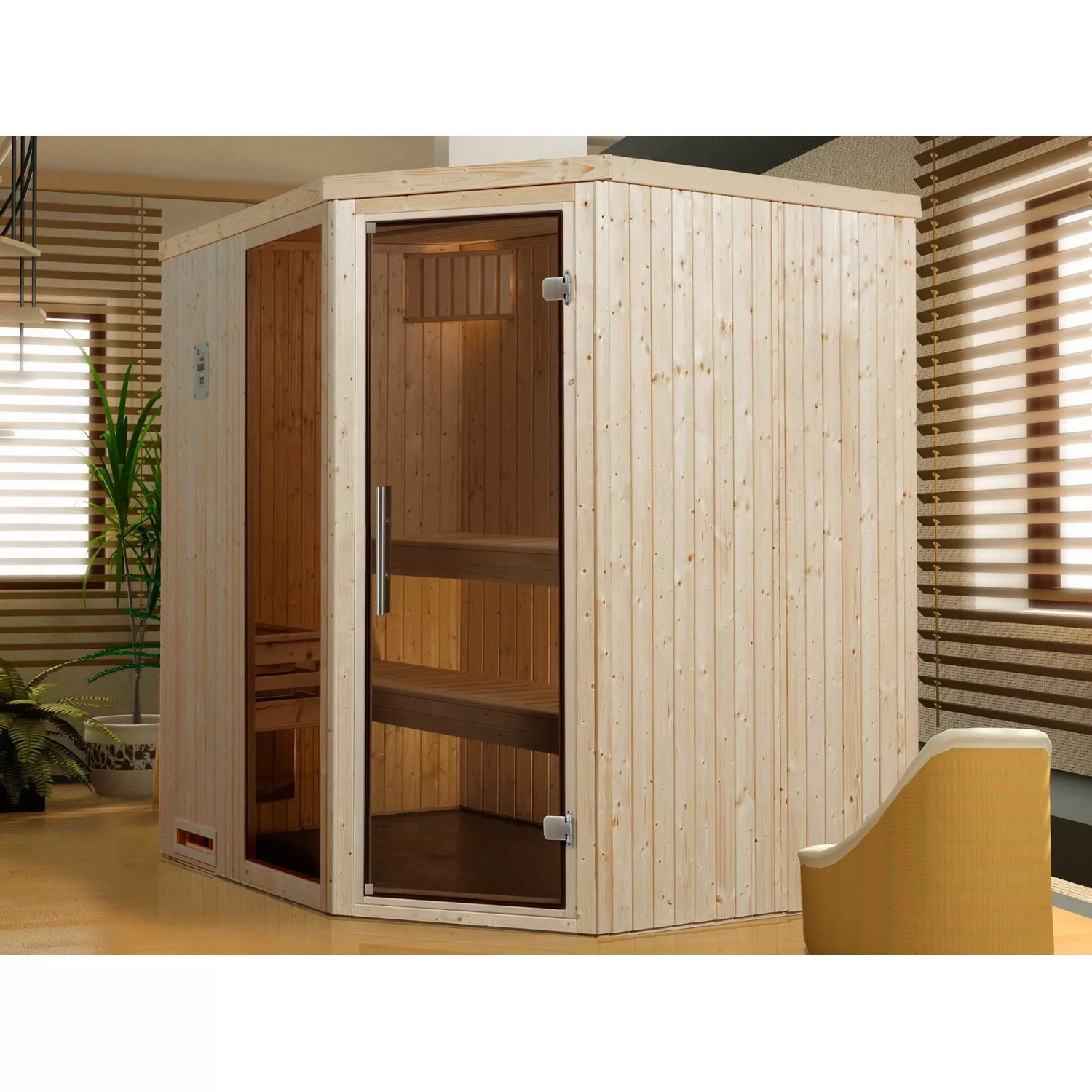 Weka Element-Ecksauna Varberg Glastür und Fenster 194 x 177 x 199 cm günstig online kaufen