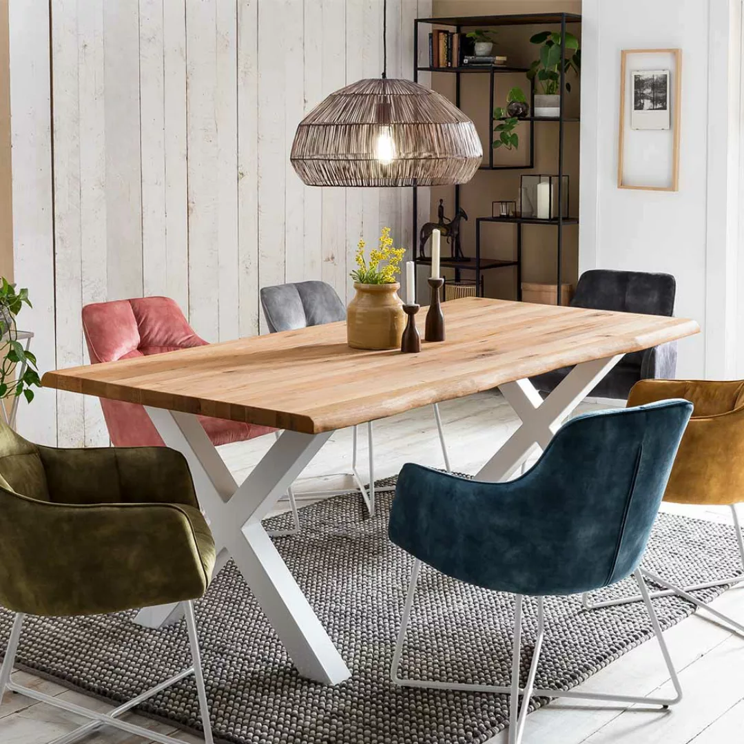 Tisch Esszimmer mit Baumkante aus Eiche Massivholz X Gestell günstig online kaufen