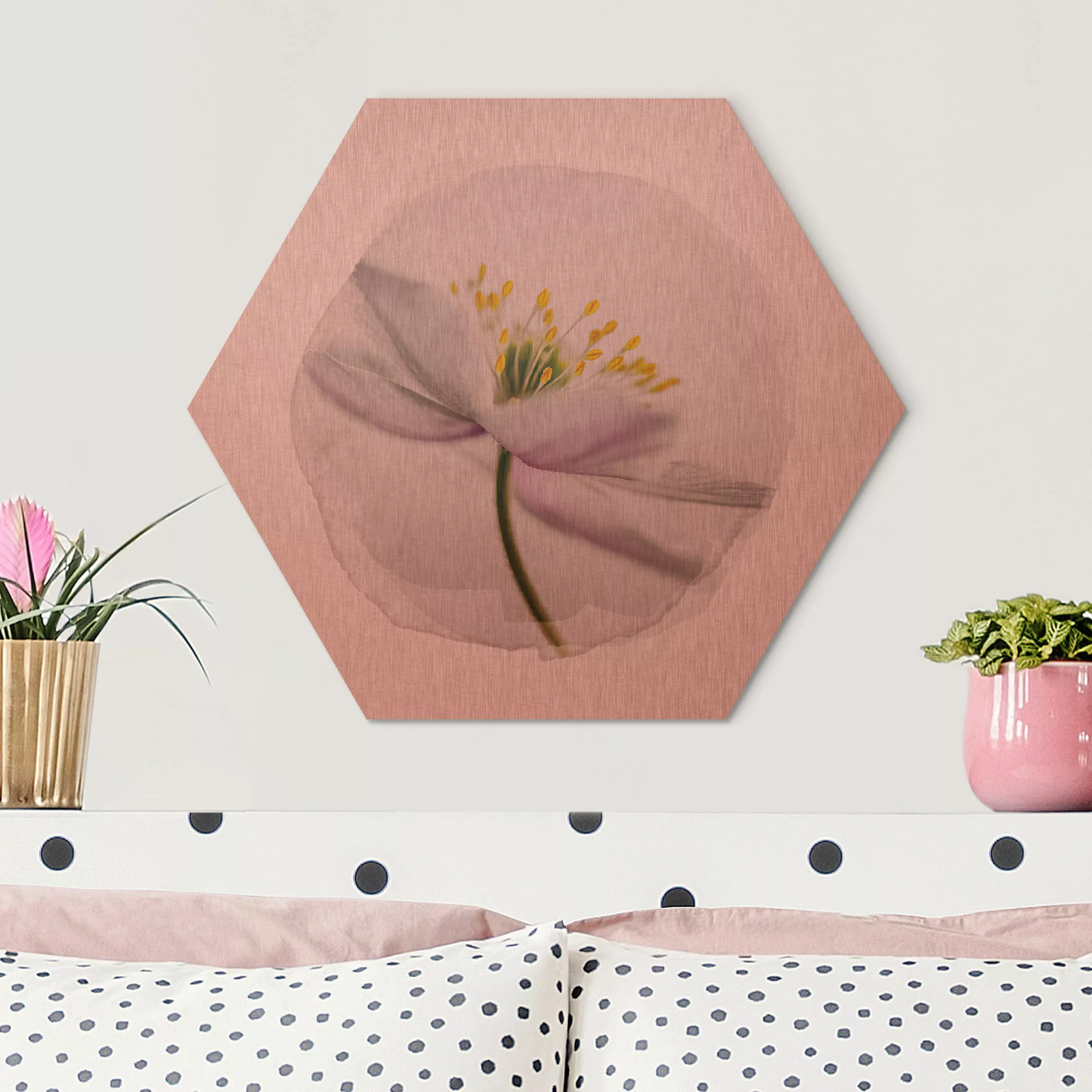Hexagon-Alu-Dibond Bild Blumen Wasserfarben - Nemorosa günstig online kaufen