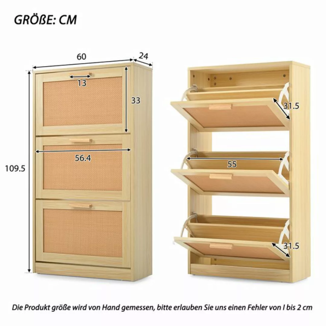 Odikalo Schuhschrank Holzwerkstoff Rattan Schuhregal Klappbar 3 Türen 20 Pa günstig online kaufen