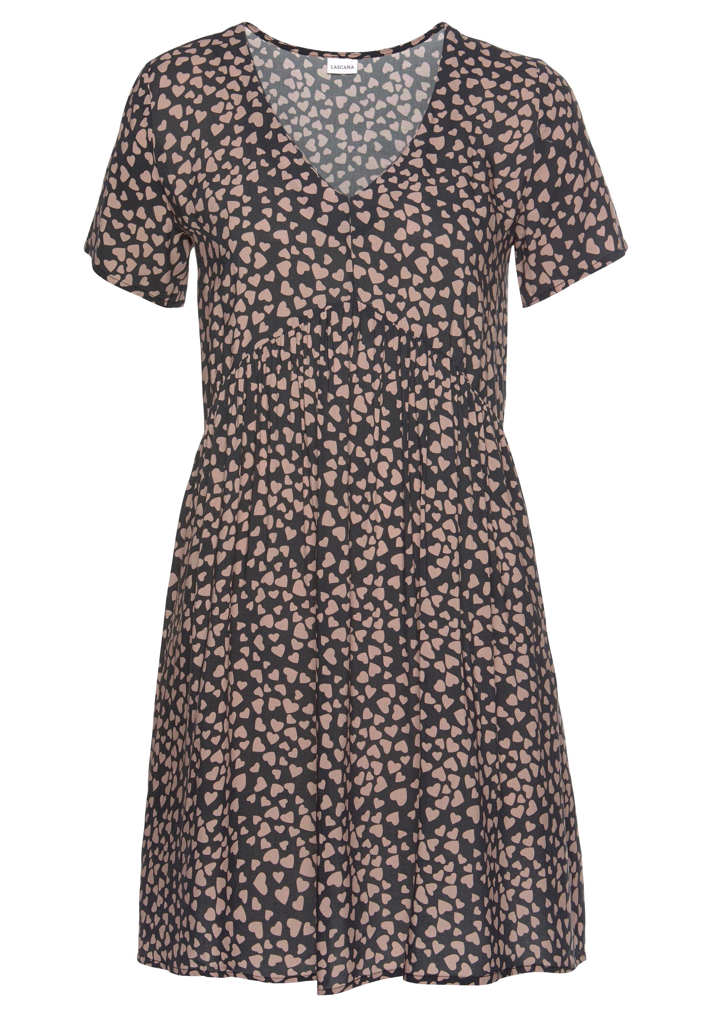 LASCANA Blusenkleid mit Herzchenprint, lockeres T-Shirtkleid, Sommerkleid, günstig online kaufen
