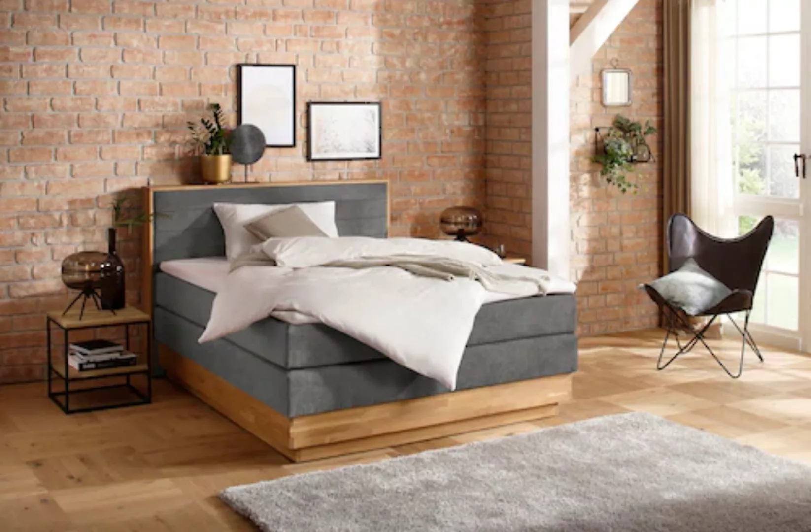 Home affaire Boxspringbett Cavan, Eiche, inkl. Bettkasten & Topper, verschi günstig online kaufen