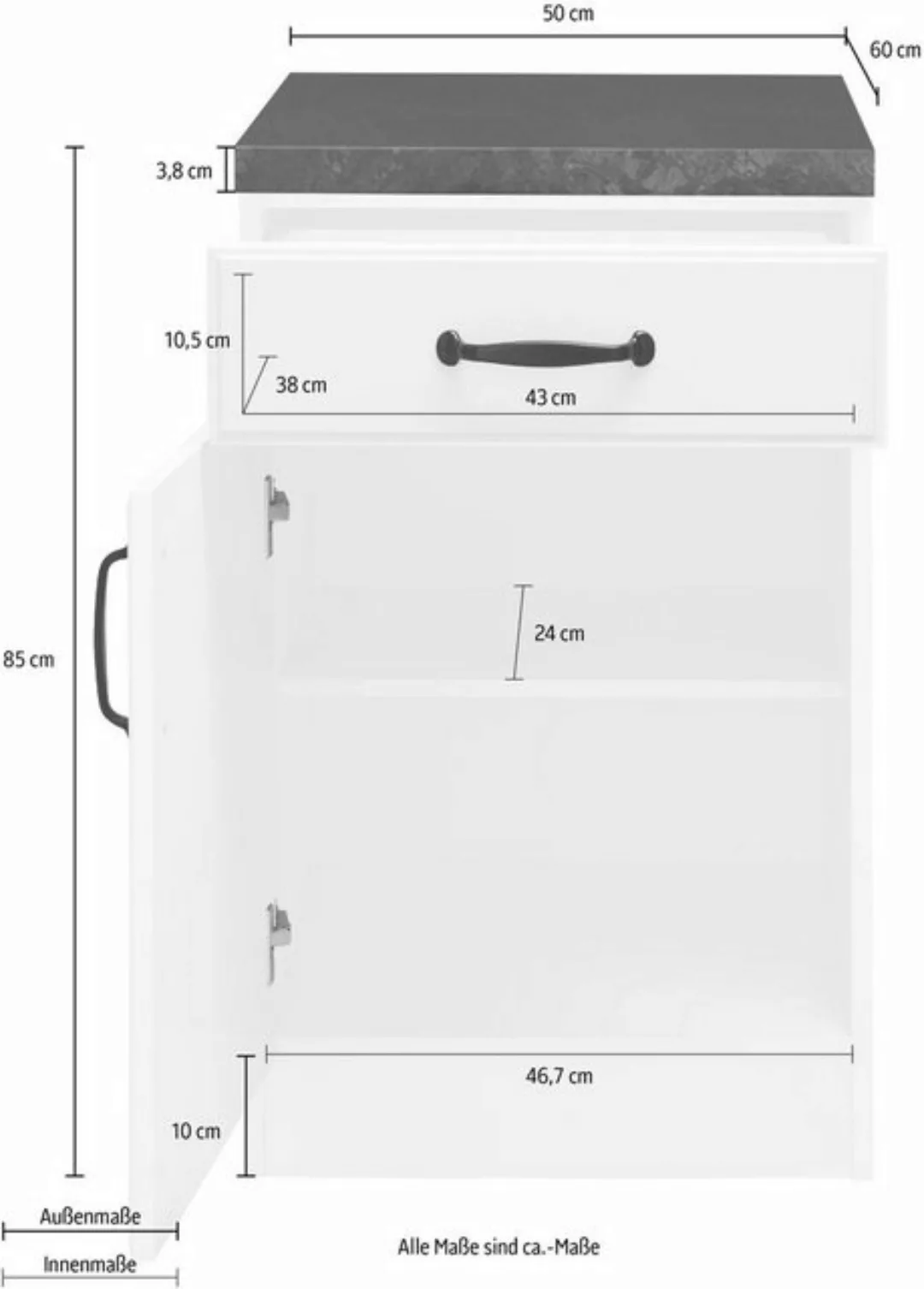 wiho Küchen Unterschrank Erla 50 cm breit mit Kassettenfront günstig online kaufen