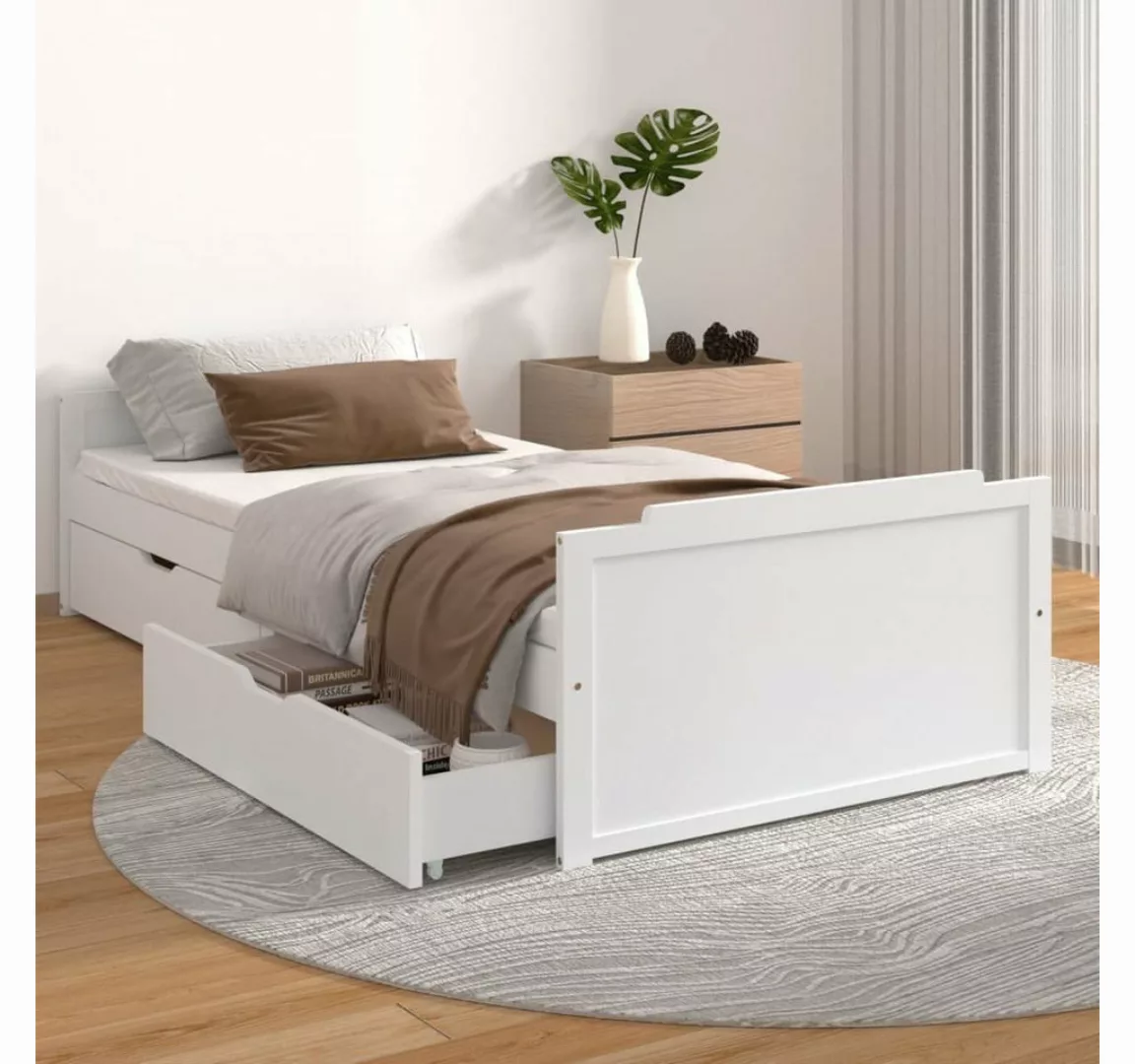 vidaXL Bett Massivholzbett mit Schubladen Weiß Kiefer 90x200 cm günstig online kaufen