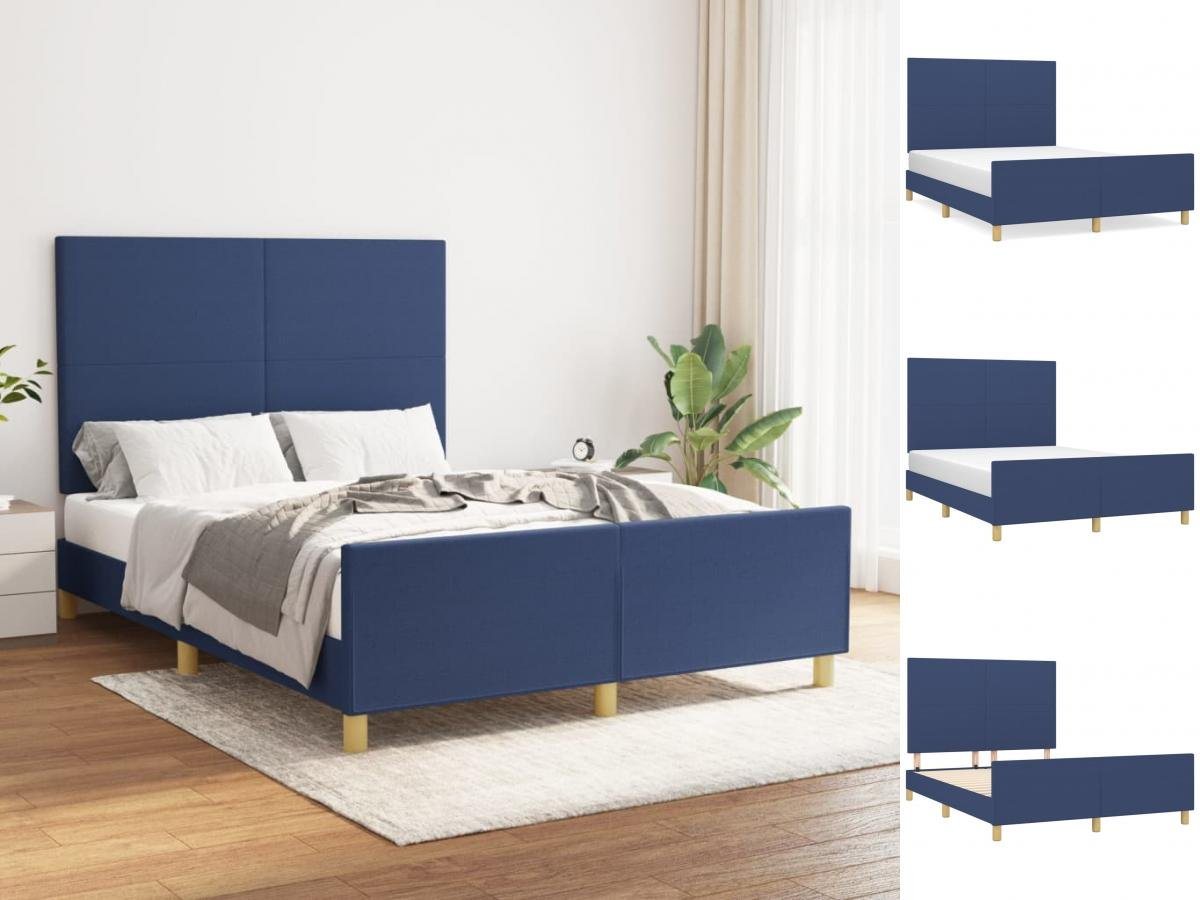 vidaXL Bettgestell Bettrahmen mit Kopfteil Blau 140x200 cm Stoff Bett Bettg günstig online kaufen