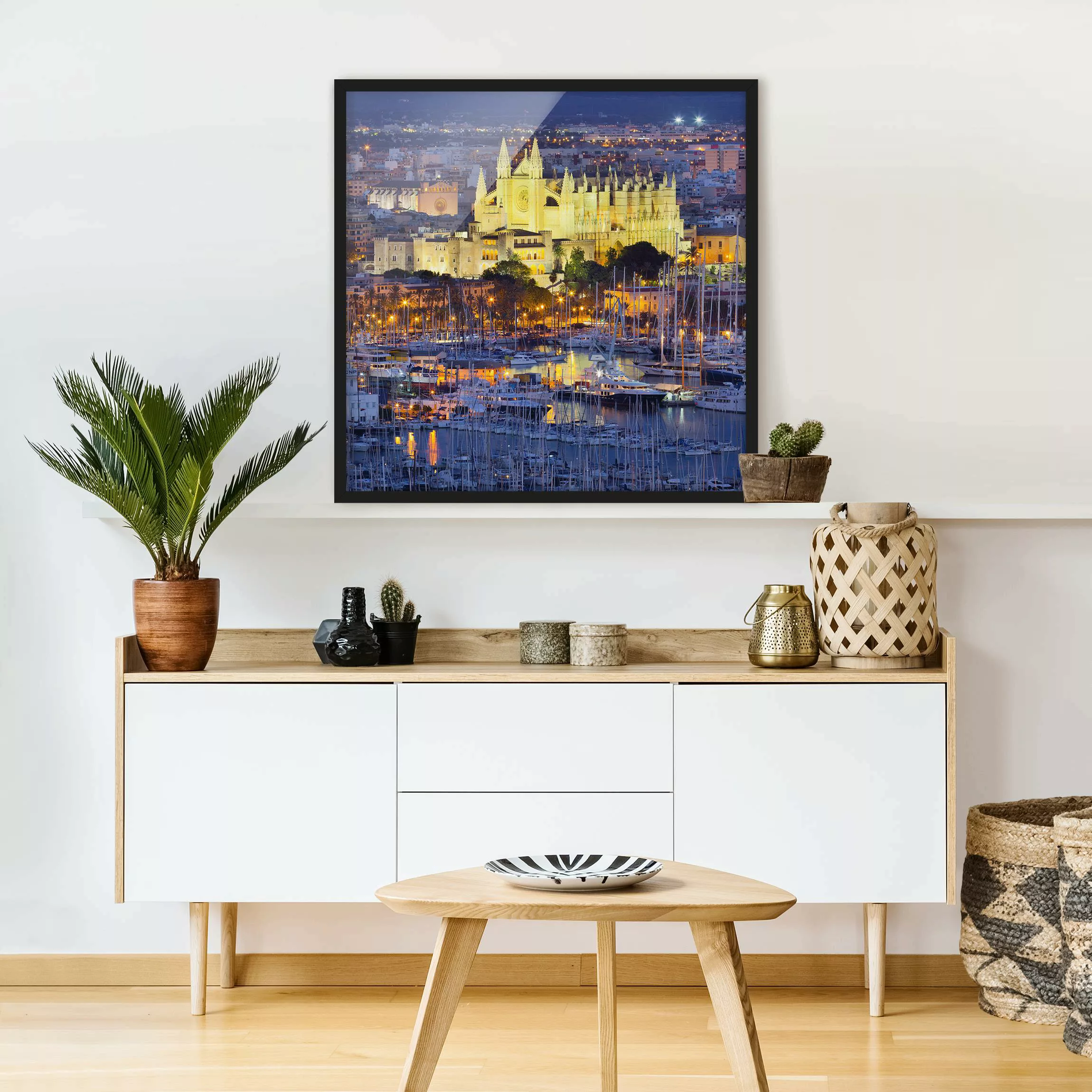 Bild mit Rahmen - Quadrat Palma de Mallorca City Skyline und Hafen günstig online kaufen