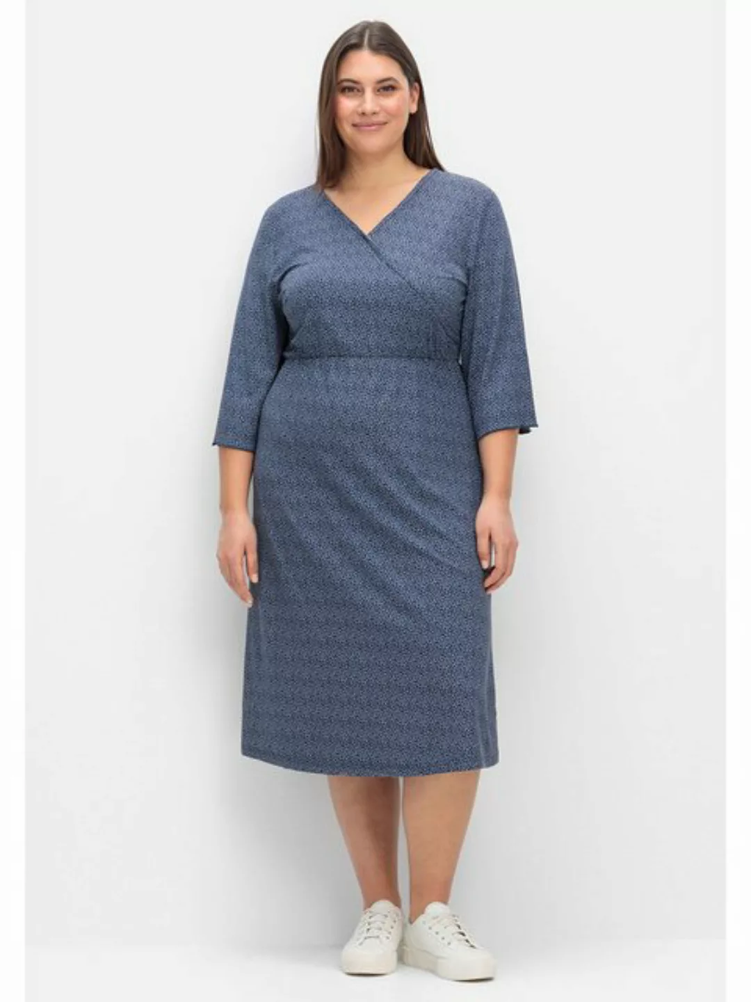 Sheego Jerseykleid "Große Größen", in Wickeloptik, mit Minimalprint günstig online kaufen
