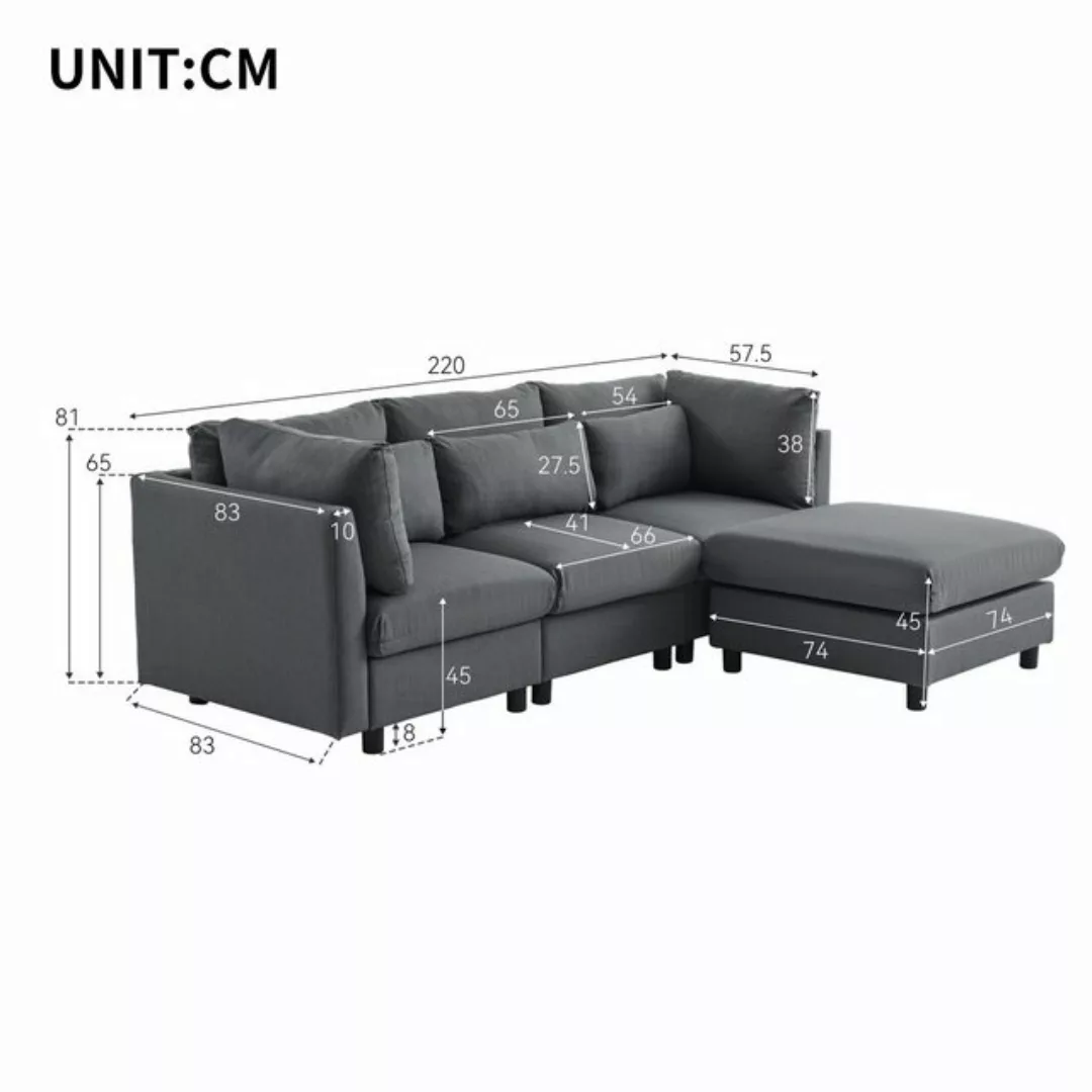 Blusmart Ecksofa Dreisitzer-Sofa, Wohnzimmersofa, Polstermöbel, Sofa 1 Teil günstig online kaufen