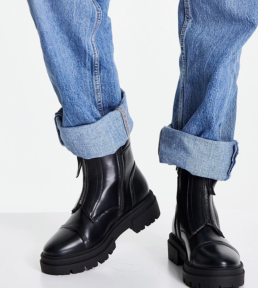Glamorous Wide Fit – Flache Ankle-Boots mit Reißverschluss vorne in Schwarz günstig online kaufen