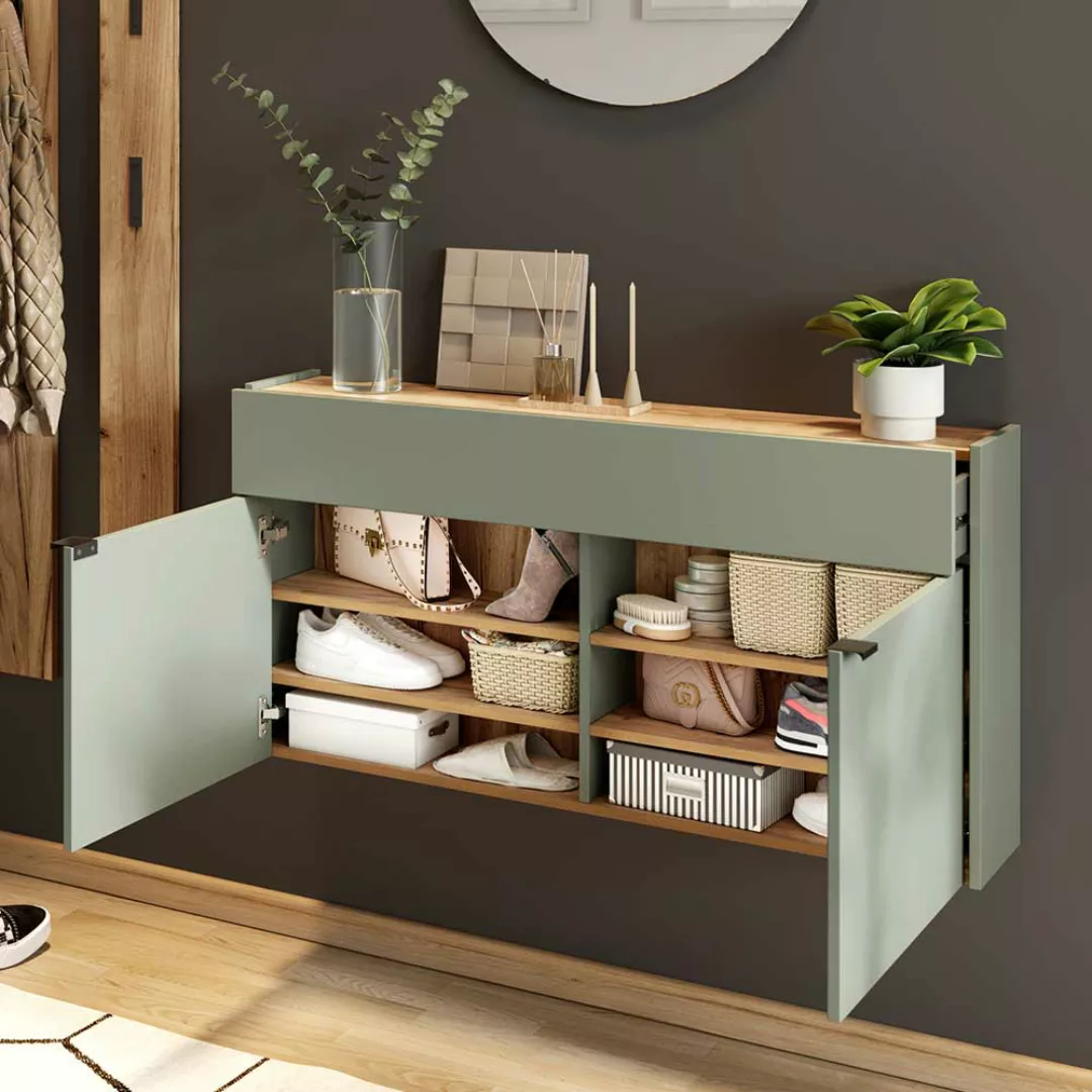 Wand Sideboard modern in Graugrün Wildeichefarben günstig online kaufen