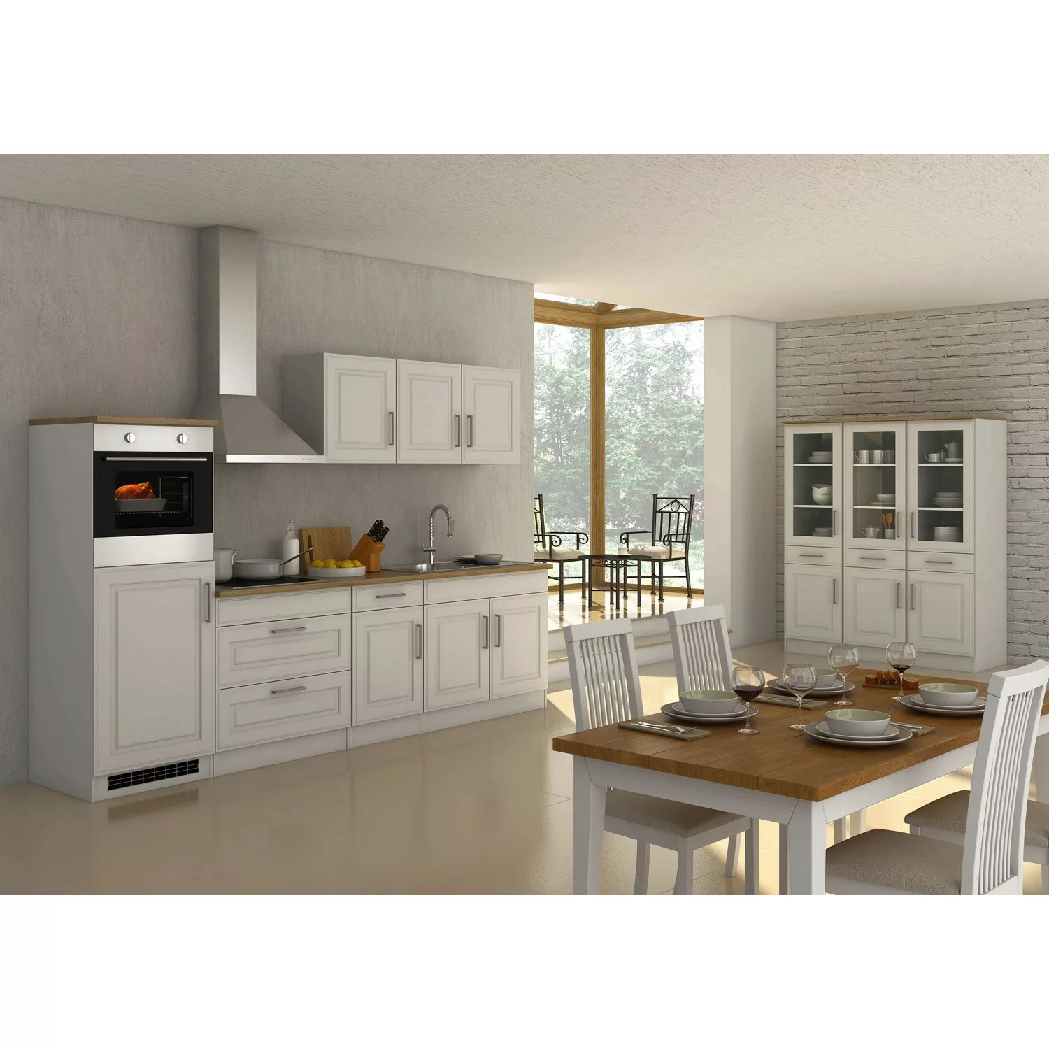 Held Möbel Küchenzeile Rom 290 cm Landhaus Grau Matt mit E-Geräten günstig online kaufen