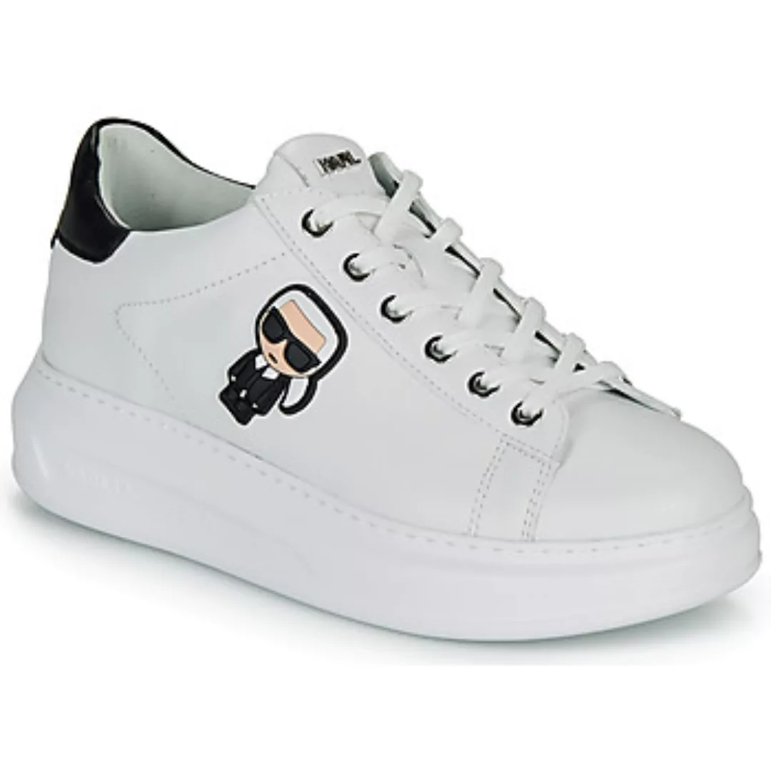 Karl Lagerfeld – Weiße Sneaker aus Leder mit Plateausohle und schwarzem Bes günstig online kaufen