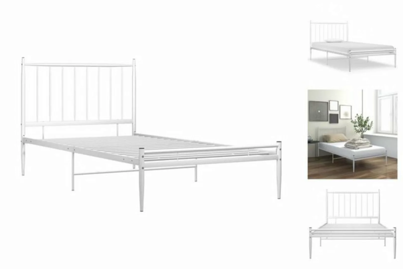 vidaXL Bettgestell Bett Weiß Metall 90x200 cm Bettgestell günstig online kaufen