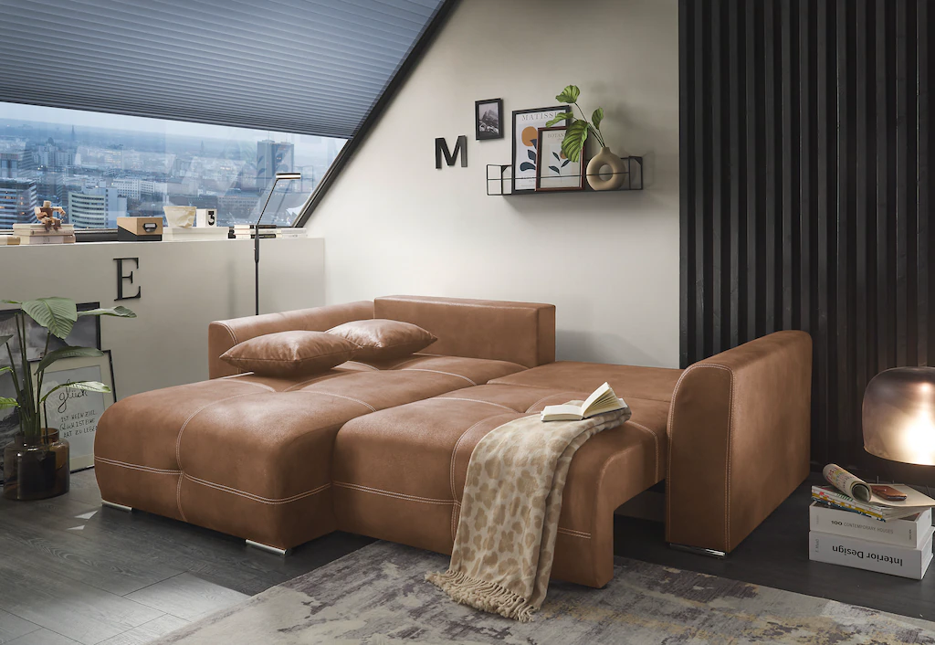 ED EXCITING DESIGN Ecksofa "Dolan L-Form", mit Bettfunktion und Bettkasten, günstig online kaufen