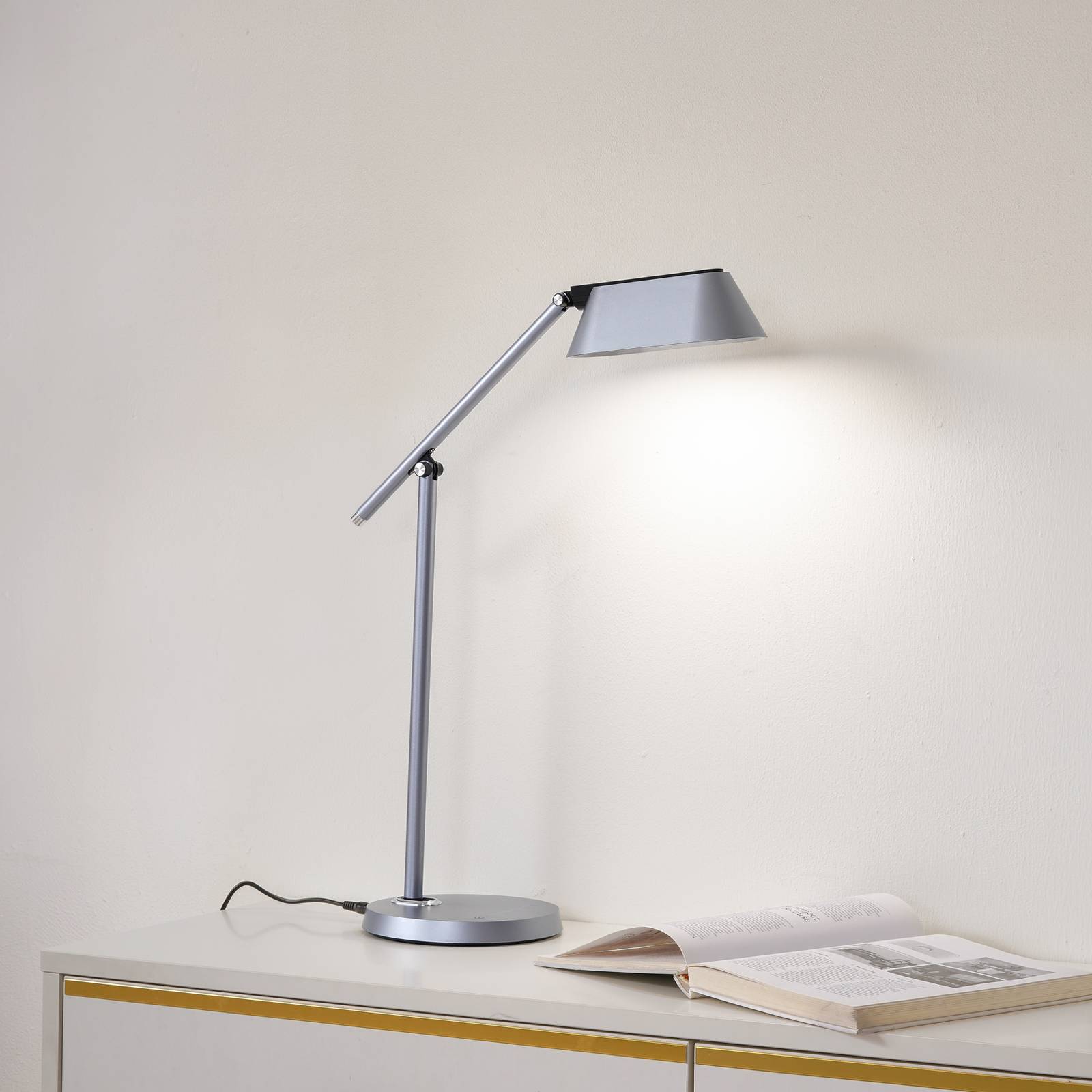 Lindby LED-Tischleuchte Thies, grau, ABS, Höhe 78cm, dimmbar günstig online kaufen