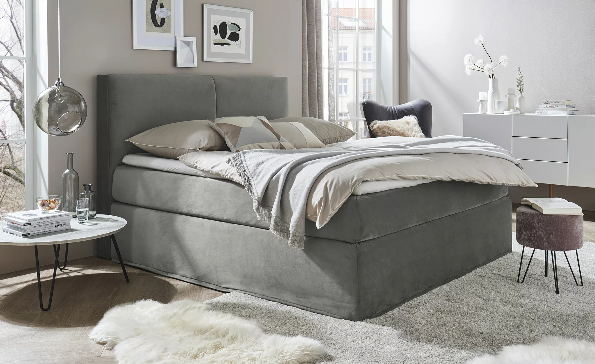 Boxi Boxspringbett 180 x 200 cm mit trendigem Keder Boxi Urban ¦ grau ¦ Maß günstig online kaufen