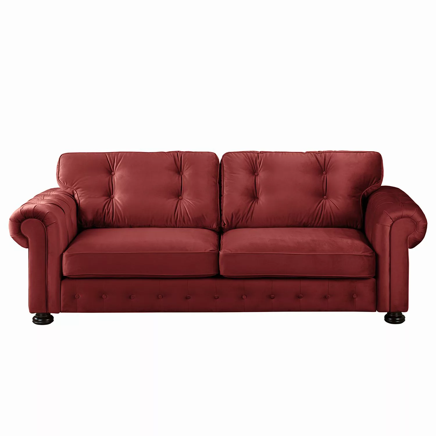 home24 Velvet Studio Sofa Marau 3-Sitzer Rot Samt 250x93x100 cm günstig online kaufen