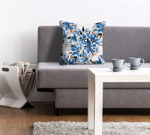 queence Dekokissen »Julian«, Kissenhülle,Blumen,Blau,Weiß,Floral,Elegant,Fr günstig online kaufen