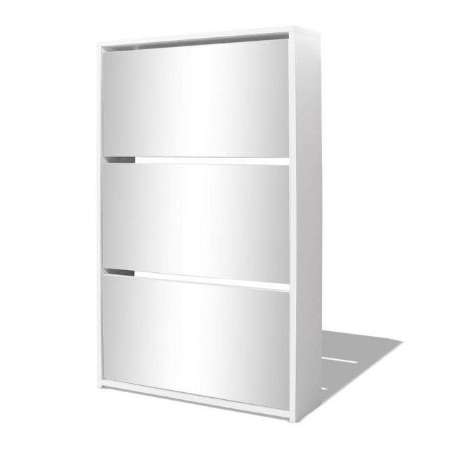 furnicato Schuhschrank mit 3 Fächern Spiegel Weiß 63x17x102,5 cm günstig online kaufen