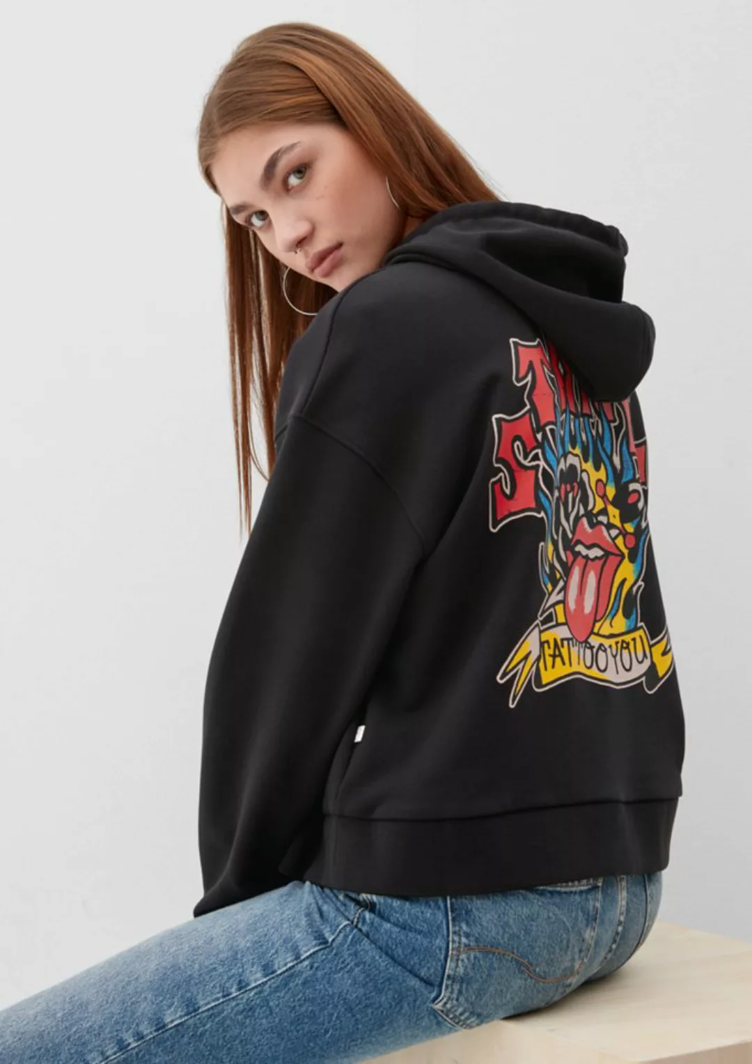 QS Sweatshirt Hoodie mit Rolling-Stones-Print günstig online kaufen