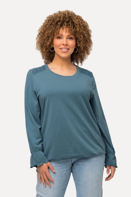 Ulla Popken Longshirt Shirt Spitzenband Gummisaum Rundhals Langarm günstig online kaufen