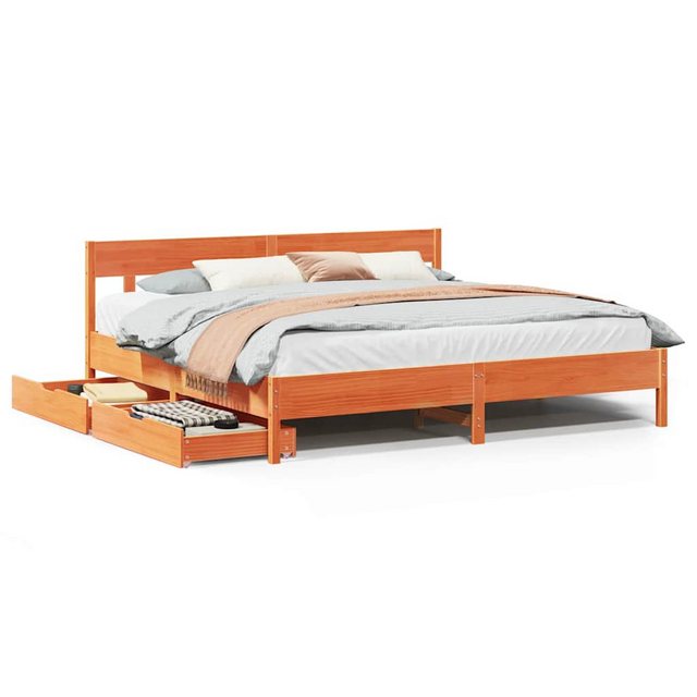 vidaXL Bett, Massivholzbett ohne Matratze Wachsbraun 200x200 Kiefernholz günstig online kaufen