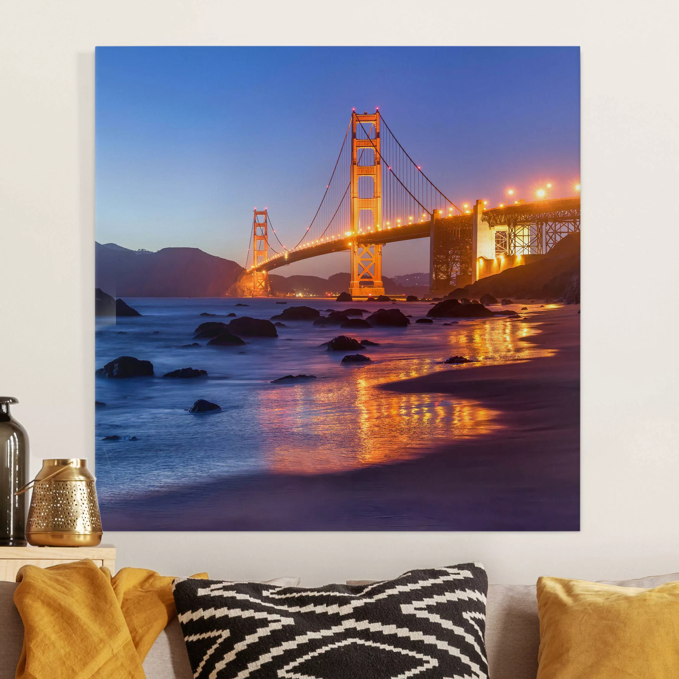 Leinwandbild Golden Gate Bridge am Abend günstig online kaufen