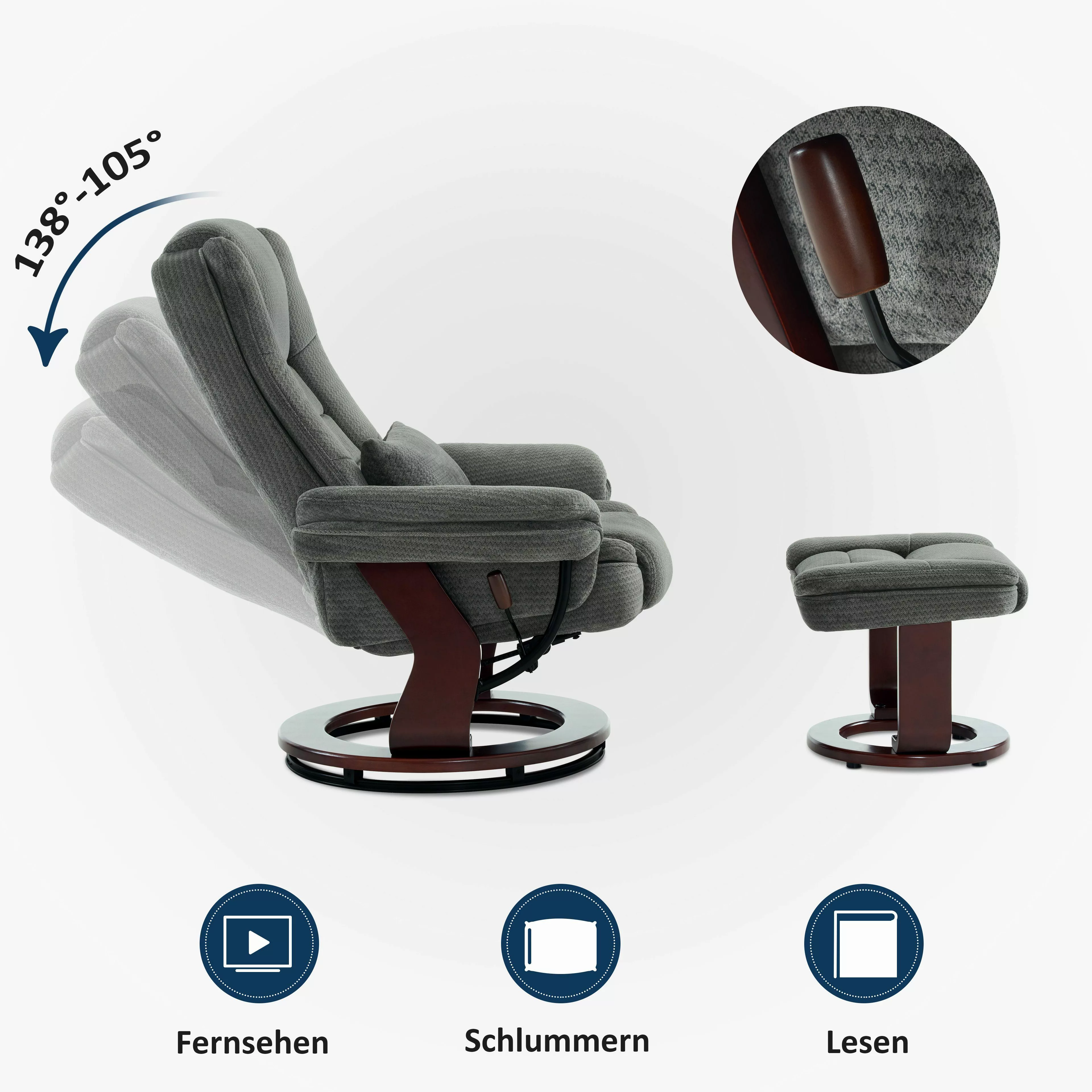 MCombo Relaxsessel 360°Drehbarer Fernsehsessel mit Hocker günstig online kaufen