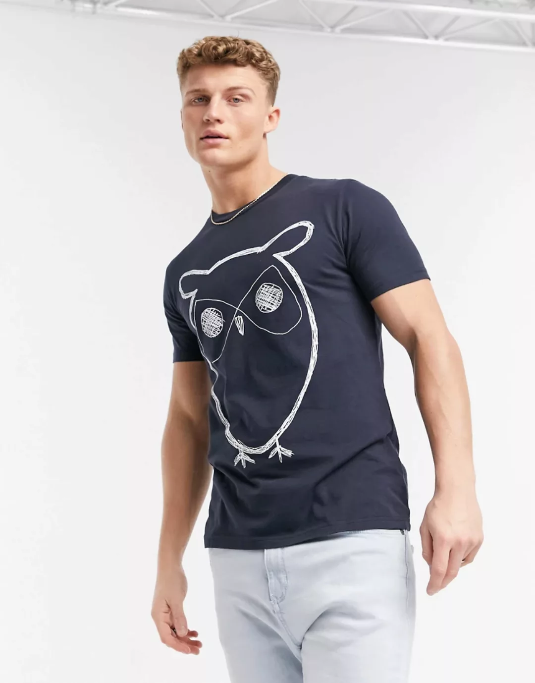 Knowledge Cotton Apparel – T-Shirt aus Bio-Baumwolle mit Eulen-Grafik in Ma günstig online kaufen